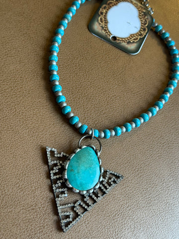 Art by Amy “Desert Light” Turquoise & Crystal Triangle Necklace