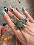 Tibetan Carved Cross Turquoise Ring