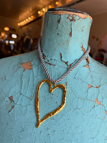 Hammered Heart Cord Necklace – Grey