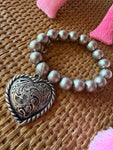 Roped Heart Bracelet on Navajo Pearls