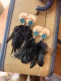 Turquoise Bloom Black Feather Earrings by A Rare Bird