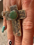 Tibetan Carved Cross Turquoise Ring