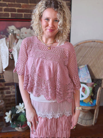 Rosewood Bloom Crochet Top