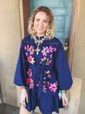 Navy Garden Appliqué Dress