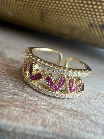 "Pink Hearts" Bling Ring: Adjustable Ring by JTO