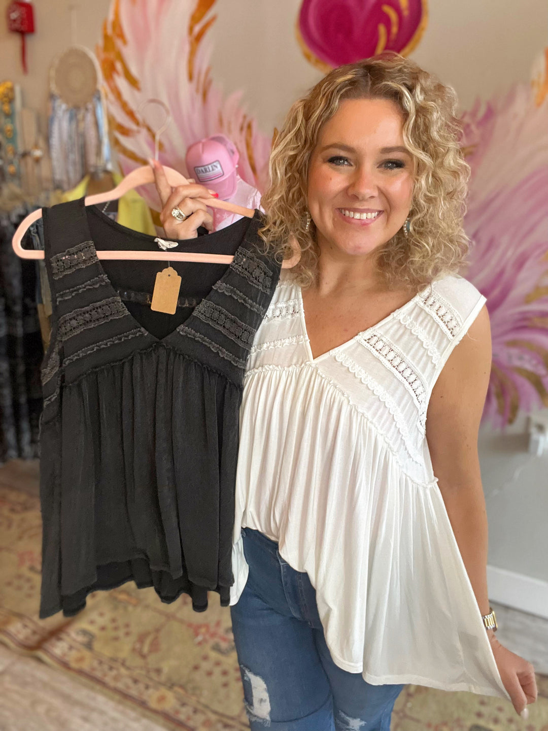 リ*サ様 layered lace tank チョウピラコ Lace trim Flowy Tank - Ivory or Black – Poetry Tea Dollhouse