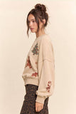 Vintage Holiday Graphic Washed Sweatshirt: Olive / S-M-L(2-2-2)