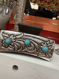 Brown Tooled/Turquoise Hair Clip