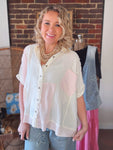 Ivory/Pink Gauze & Crochet Top