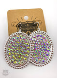 806 Medium oval earring with crystals: Black
