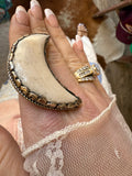 Carved Bone Half Moon Ring