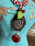 Candy Cane Christmas Foliage Necklace - Art By Amy