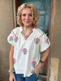 Blushing Garden Embroidered Top