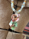 A Rare Bird: Round Top Ceramic Rose Necklace