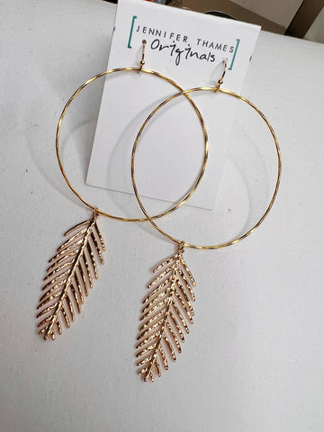 Jennifer Thames Gold Dipped Feather Hoop Earrings