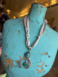 Authentic Turquoise Squash Blossom on Ivory Twilly