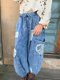 Washed Crochet Patch Jogger Pants