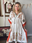 Taupe/Rust Embroidered Dress