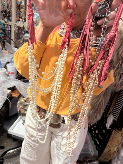 “Rose Pearl Dust & Fringe Necklace” – Art by Amy Statement Layers