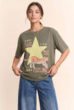 Chase The Feeling Leopard Graphic Tee: Charcoal / S-M-L(2-2-2)