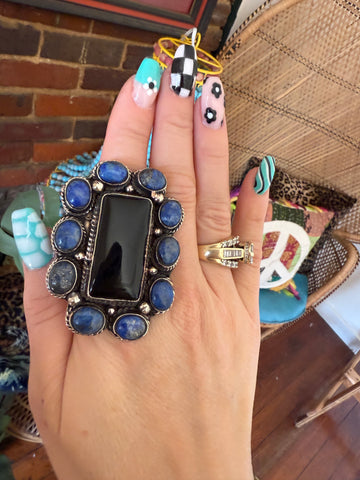 Lapis & Onyx Tibetan Ring