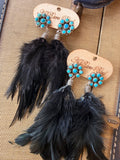 Turquoise Bloom Black Feather Earrings by A Rare Bird