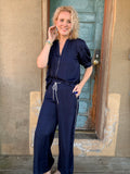 Midnight Sparkle Satin Tracksuit Set
