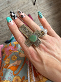 Tibetan Carved Cross Turquoise Ring