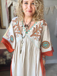 Taupe/Rust Embroidered Dress