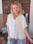 Ivory/Pink Gauze & Crochet Top