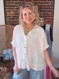 Ivory/Pink Gauze & Crochet Top