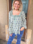 Willow Bloom Bow Embroidered Peasant Blouse