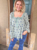 Willow Bloom Bow Embroidered Peasant Blouse