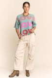 DT50368-GARMENT WASHED LOVE PRINTED SHORT SLEEVE TOP: Pink / S