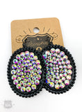 806 Medium oval earring with crystals: Black
