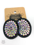 806 Medium oval earring with crystals: Silver Clear
