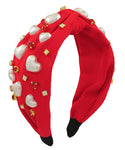 Valentine Heart Pearl Headband - Red