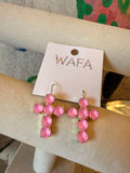 WAFA Pink Grace Crystal Cross Earrings