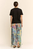 DP60016-PRINTED DENIM WIDE OPENING MID-HIGH WAIST PANTS: LIME GREEN COBALT / S