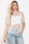 Short Sleeve Mesh Lace Top - Off White or Black