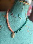 Lady the Brand Split Necklace – Koi Pink Jade with Clear Teal