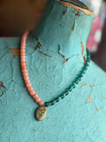 Lady the Brand Split Necklace – Koi Pink Jade with Clear Teal
