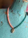 Lady the Brand Split Necklace – Koi Pink Jade with Clear Teal