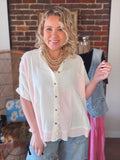 Ivory/Pink Gauze & Crochet Top