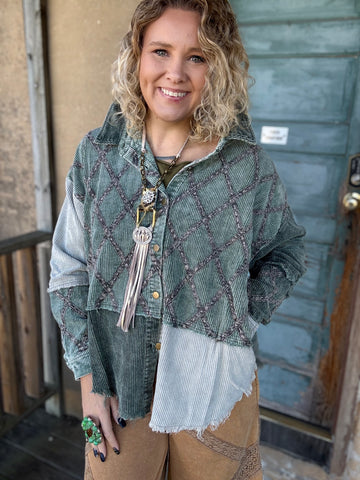 🌿 Sagewood Stitch Corduroy Shacket