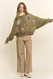Vintage Holiday Graphic Washed Sweatshirt: Olive / S-M-L(2-2-2)