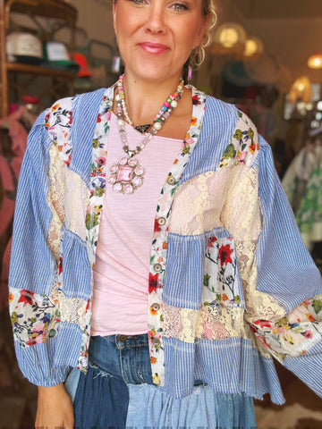 Seersucker & Lace Buttondown Blouse