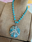 Natural Blue Stone Soldered Peace Necklace