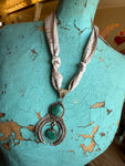 Authentic Turquoise Squash Blossom on Ivory Twilly