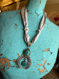 Authentic Turquoise Squash Blossom on Ivory Twilly